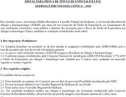 Edital para Prova de T�tulo de Especialista em Alergia e Imunologia Cl�nica 2010 